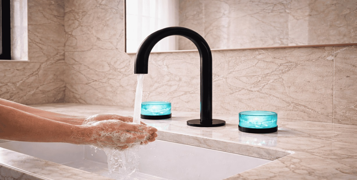Fontana BiSerenique matte black bathroom vanity faucet 3 hole widespread dual-handle